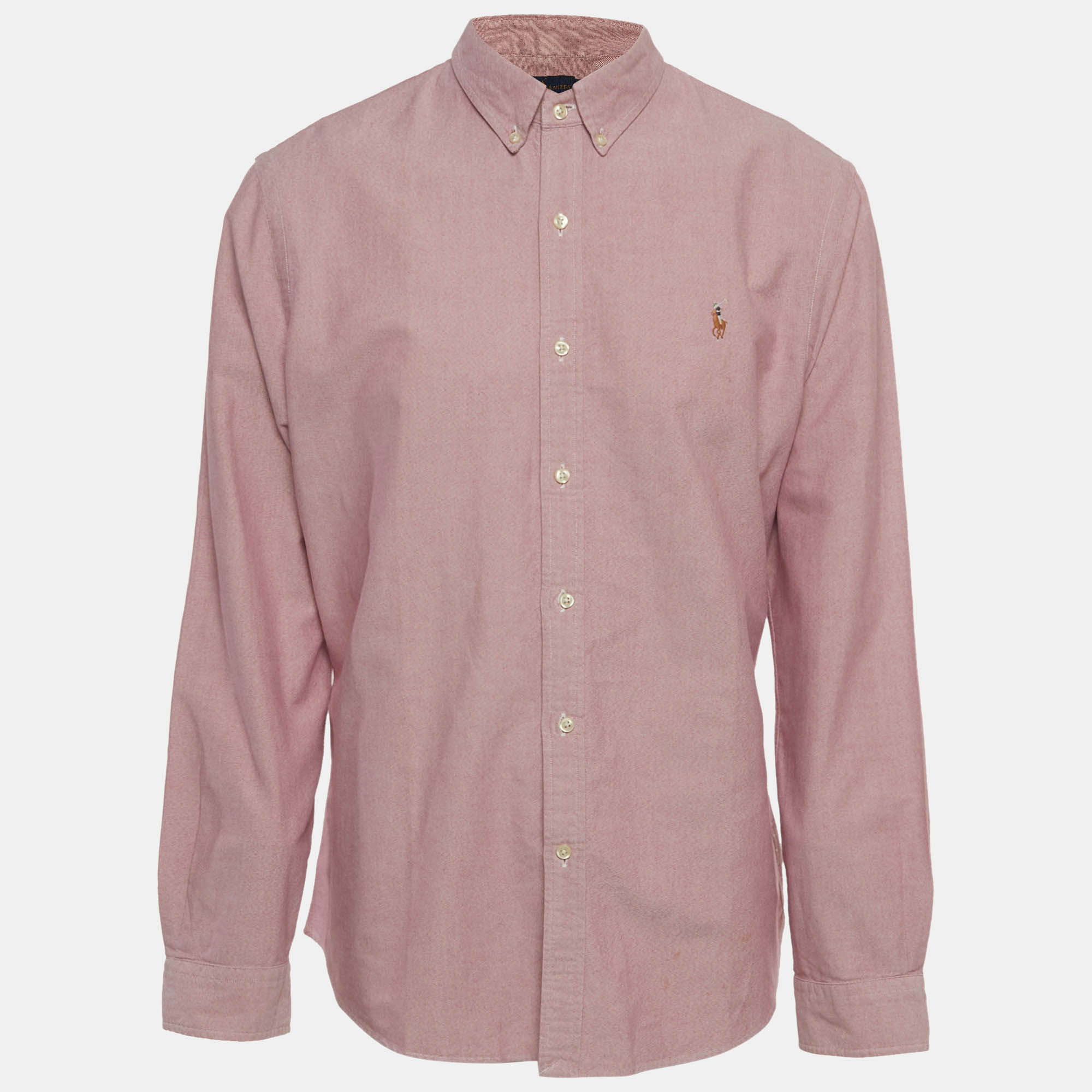 مملوكة مسبقًا قميص رالف لورين قطن وردي بأزرار من الأمام مقاس كبير جدا