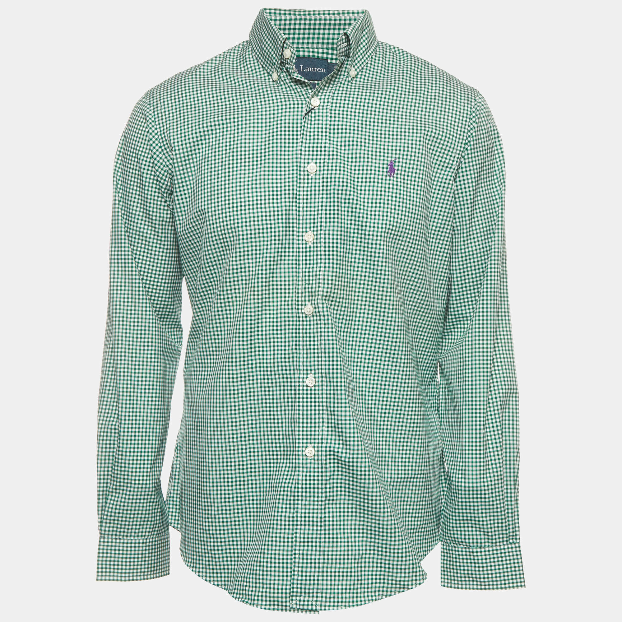 Pre Owned Ralph Lauren Green Plaid Cotton Button Down Shirt M 