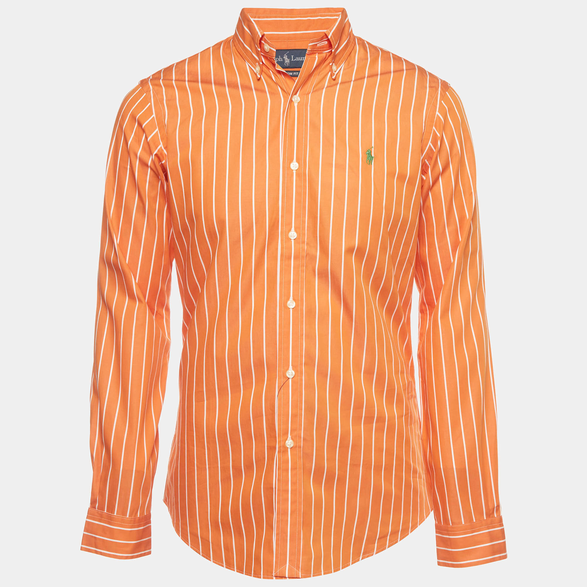 Pre Owned Ralph Lauren Orange Stripe Cotton Long Sleeve Shirt S 