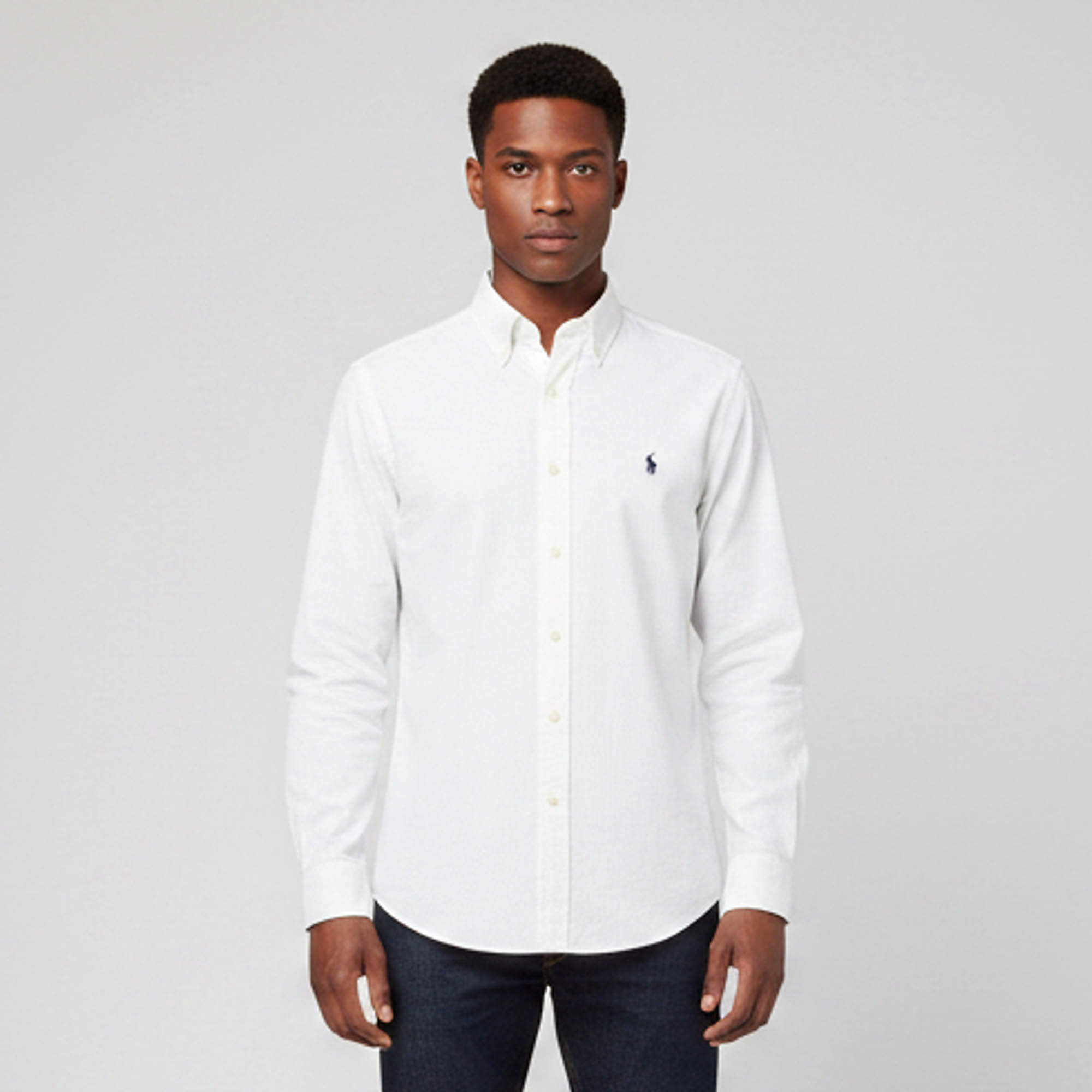 Pre Owned Ralph Lauren White Logo Embroidered Seersucker Shirt S