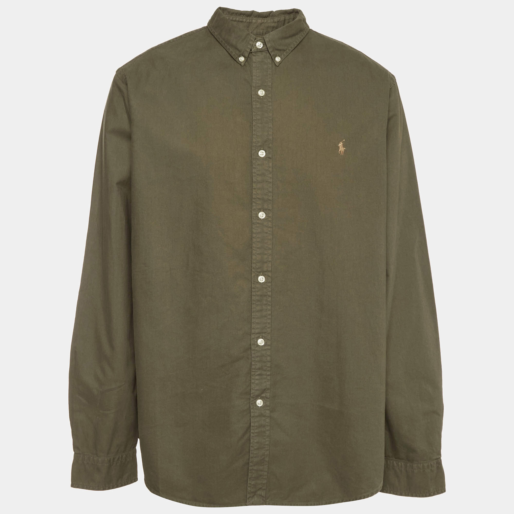 Pre Owned Ralph Lauren Green Logo Embroidered Cotton Slim Fit Shirt XXL