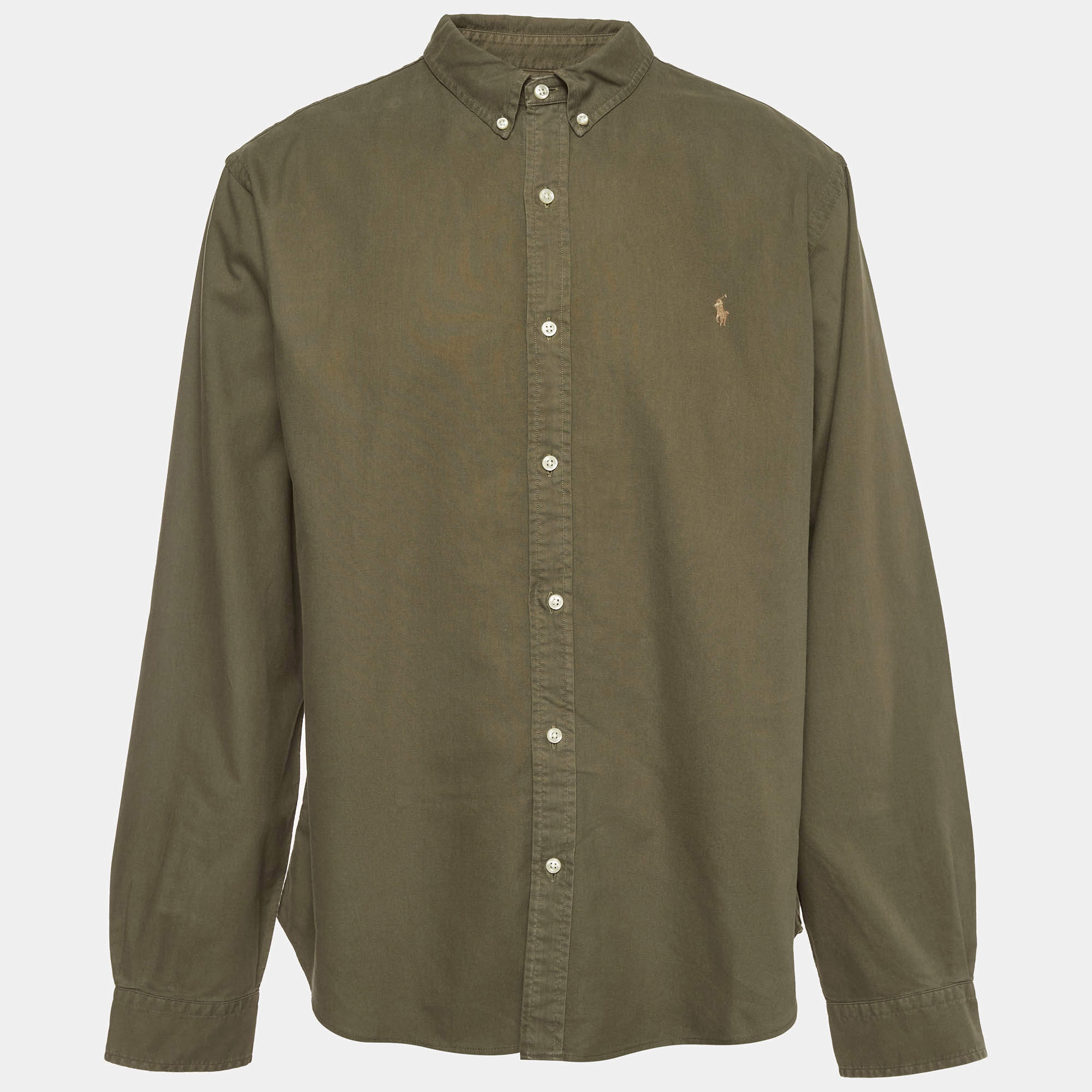 Pre Owned Ralph Lauren Green Logo Embroidered Cotton Slim Fit Shirt XXL