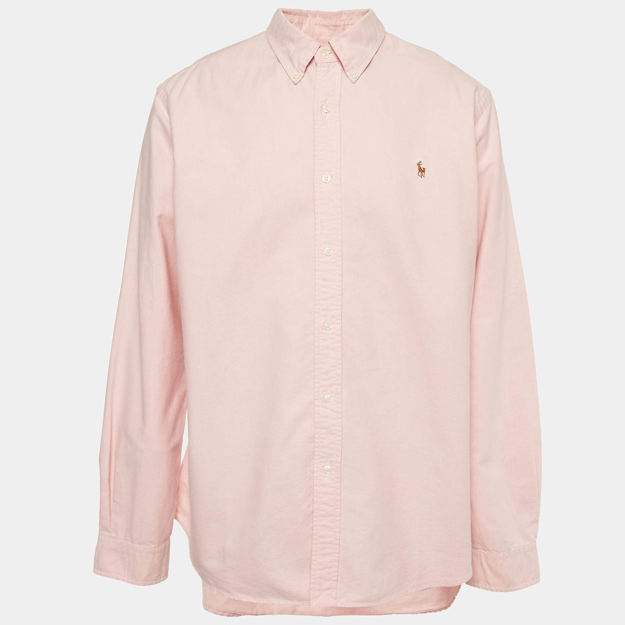Pre Owned Ralph Lauren Pink Logo Embroidered Cotton Slim Fit Shirt XXL