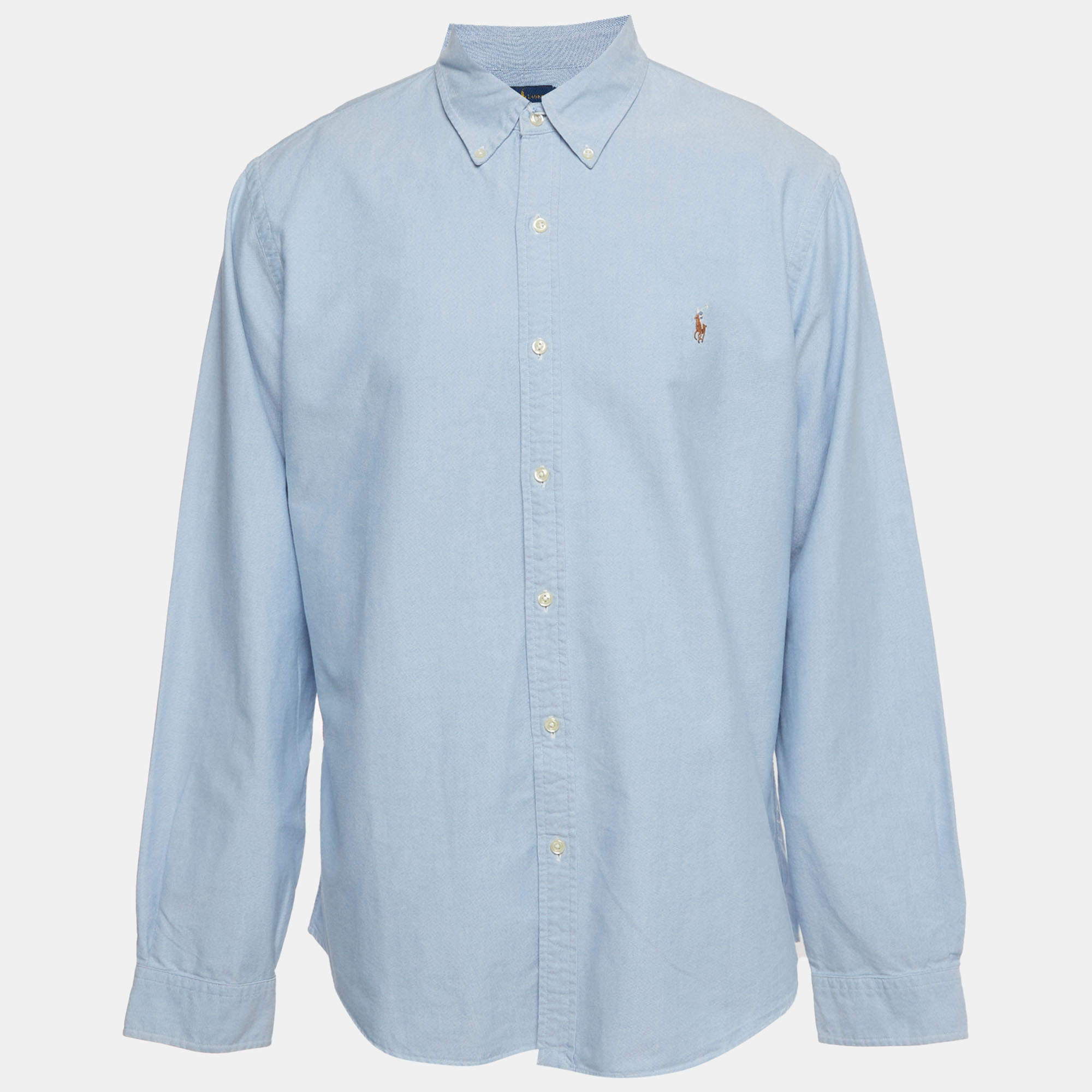 Pre Owned Ralph Lauren Blue Texture Cotton Button Down Slim Fit Shirt XXL 