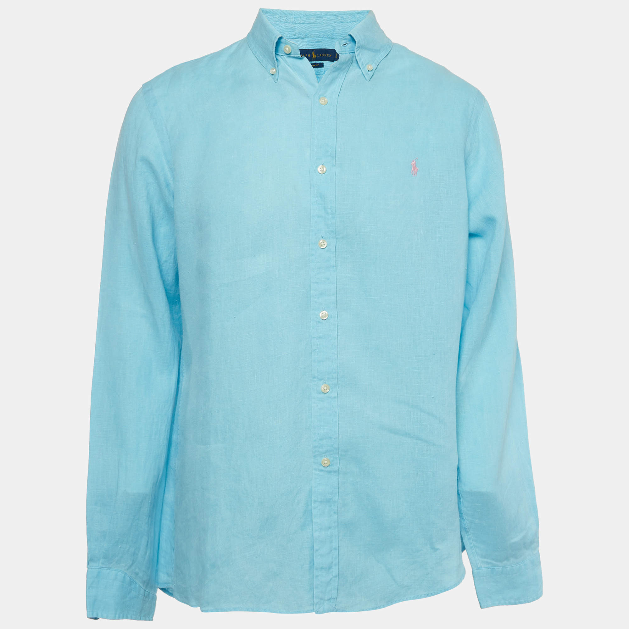 Pre Owned Ralph Lauren Sky Blue Linen Slim Fit Shirt L