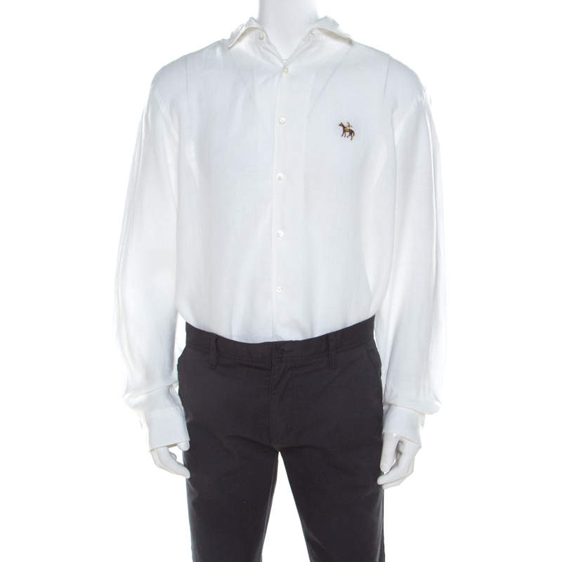 Pre Owned Ralph Lauren White Linen Long Sleeve Button Front Shirt XXL