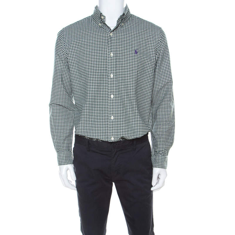 Pre Owned Ralph Lauren Green & White Checkered Cotton Classic Fit Shirt M