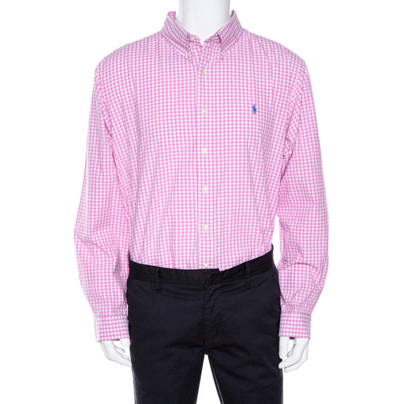 Ralph Lauren Pink Gingham Check Cotton Custom Fit Shirt XXL