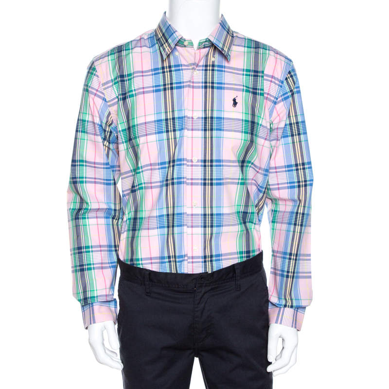Pre Owned Ralph Lauren Multicolor Madras Check Cotton Custom Fit Shirt XL