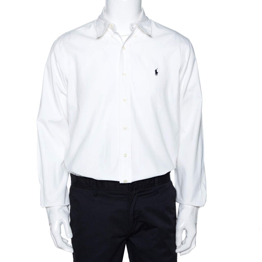 Pre Owned Ralph Lauren White Cotton Button Down Custom Fit Shirt L 