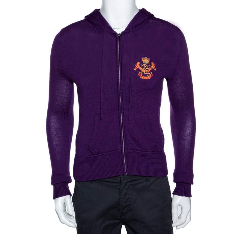 Pre Owned Ralph Lauren Purple Merino Wool Hooded & Fitted Sweater L