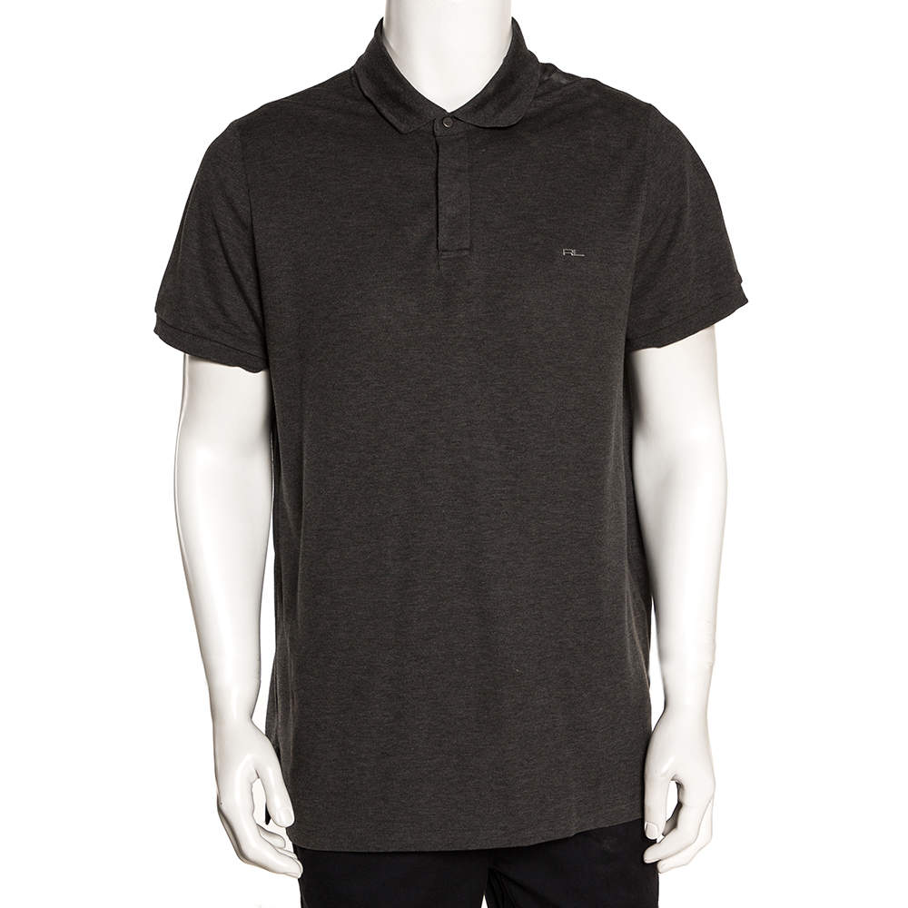 مملوكة مسبقًا تي شيرت بولو رالف لورين تفاصيل شعار معدن بيك قطن رمادي شاركول  XL