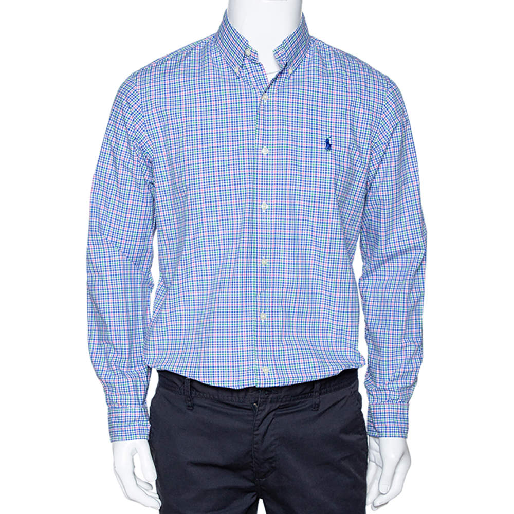 Ralph Lauren Blue Checked Cotton Long Sleeve Button Down Shirt M