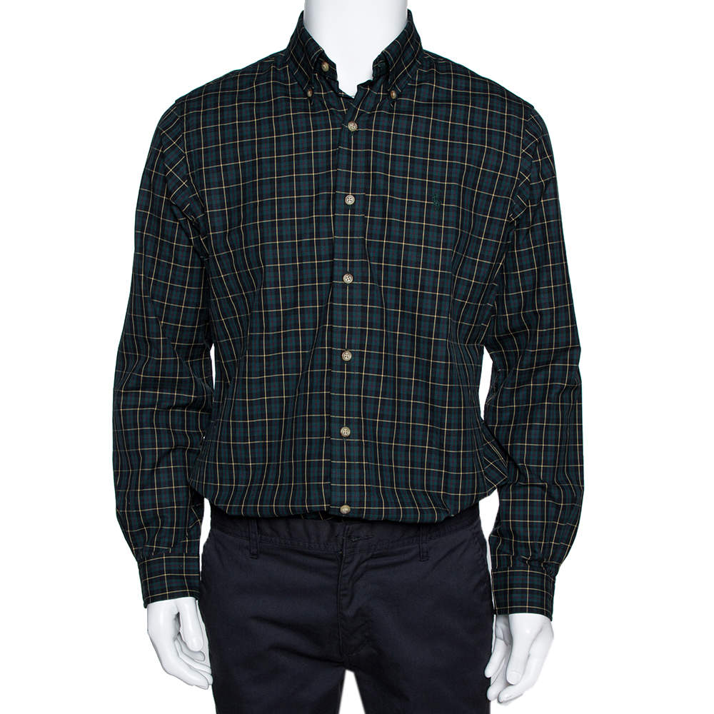 Pre Owned Ralph Lauren Green Checked Cotton Custom Fit Shirt M