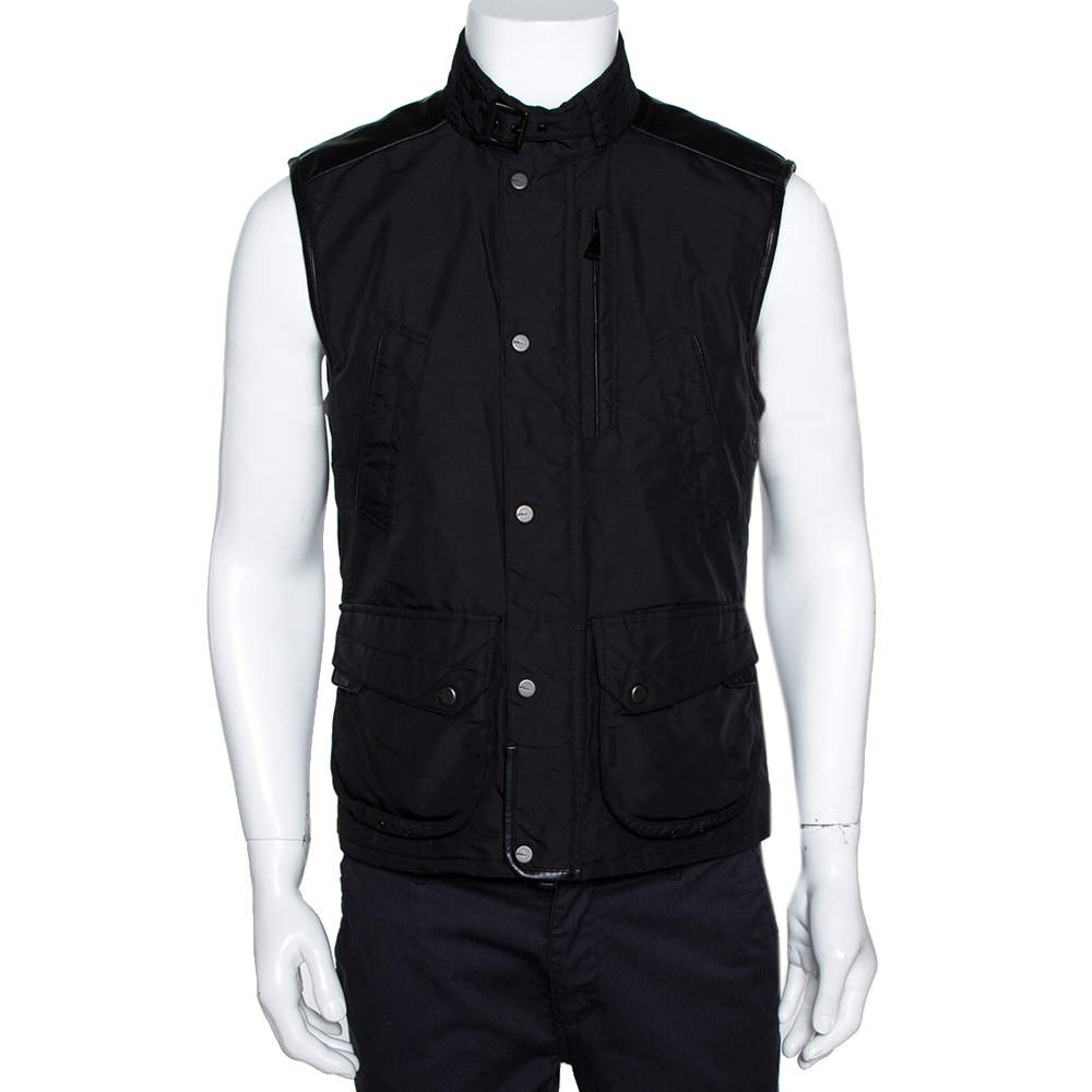 Pre Owned Ralph Lauren Black Leather Trim Vest Jacket M