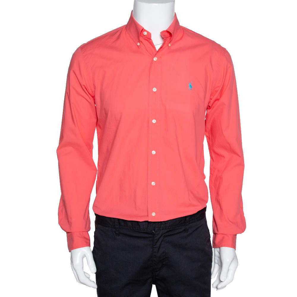Ralph Lauren Coral Pink Cotton Button Down Long Sleeve Shirt M