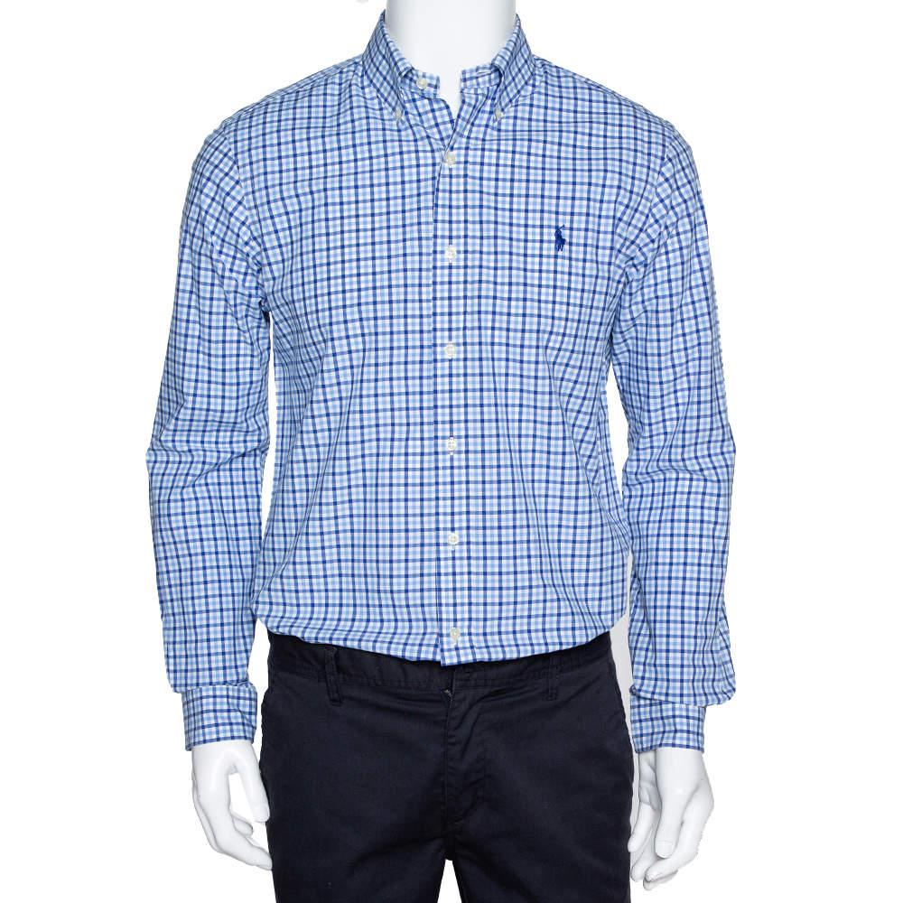 Ralph Lauren Blue Gingham Check Cotton Long Sleeve Shirt M