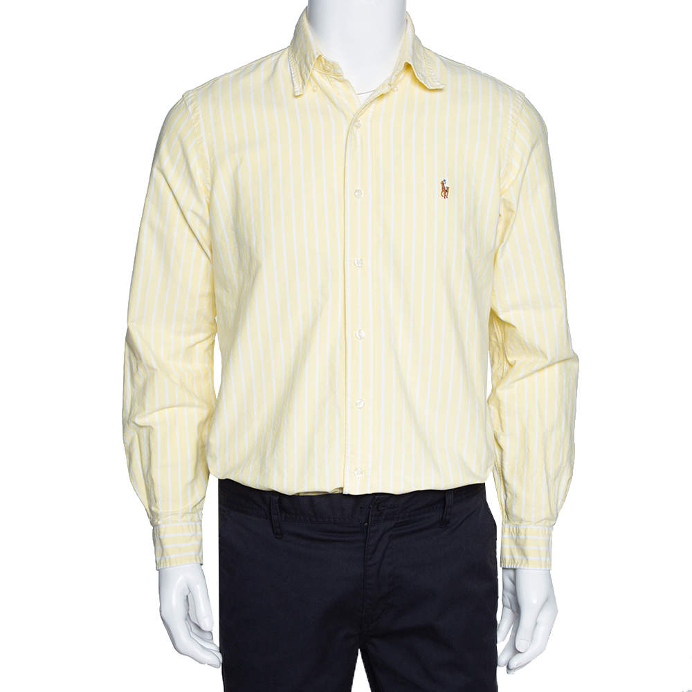 Ralph Lauren Light Yellow Striped Cotton Long Sleeve Shirt M Ralph ...