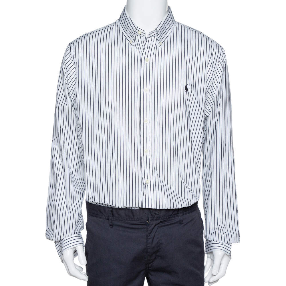 Pre Owned Ralph Lauren Monochrome Striped Cotton Button Front Shirt XL 