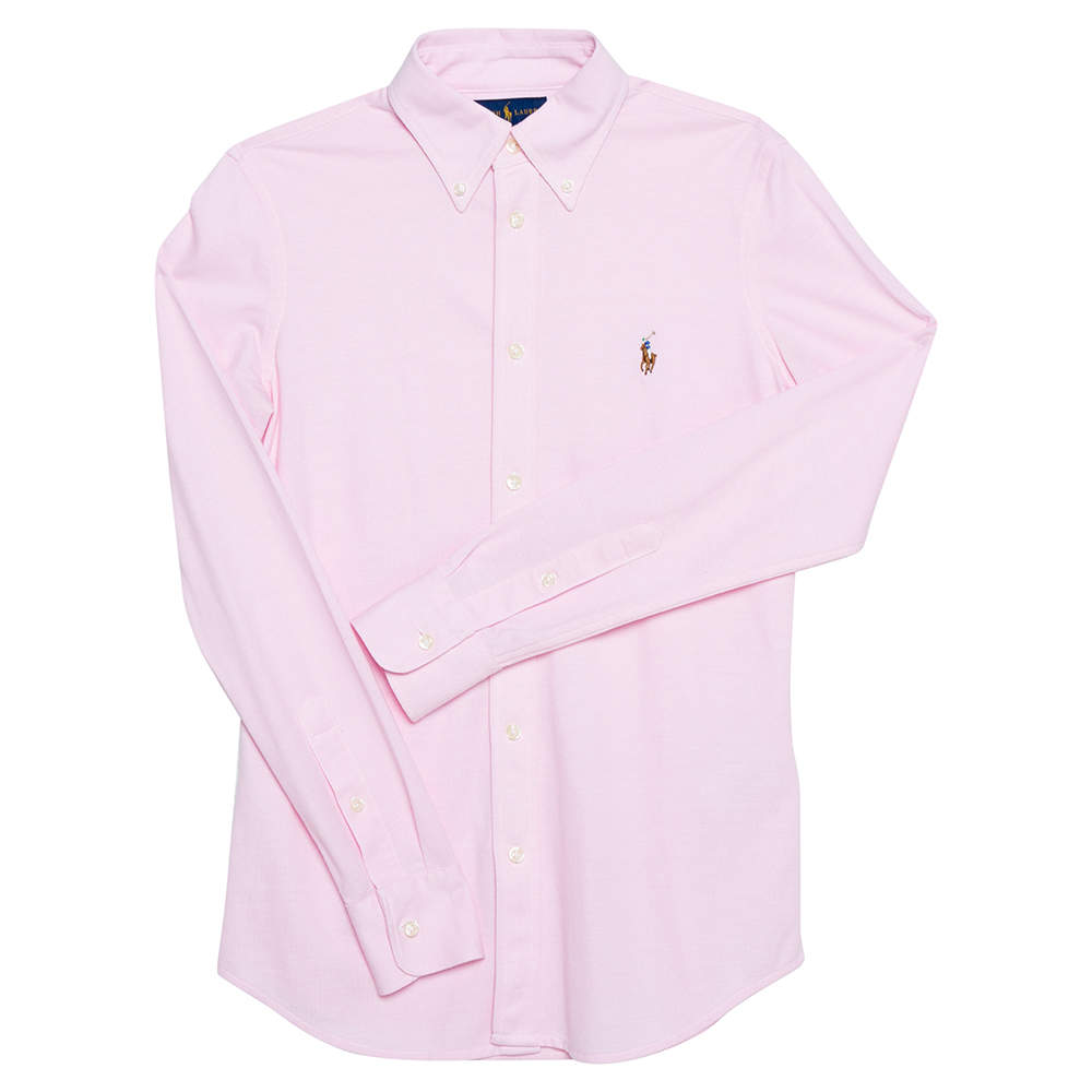 Pre Owned Ralph Lauren Pink Cotton Knit Slim Fit Oxford Shirt S