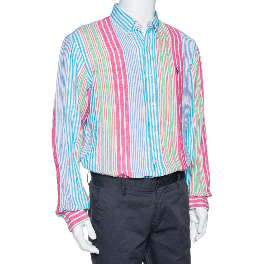 Ralph Lauren Multicolor Striped Linen Button Down Long Sleeve Shirt L