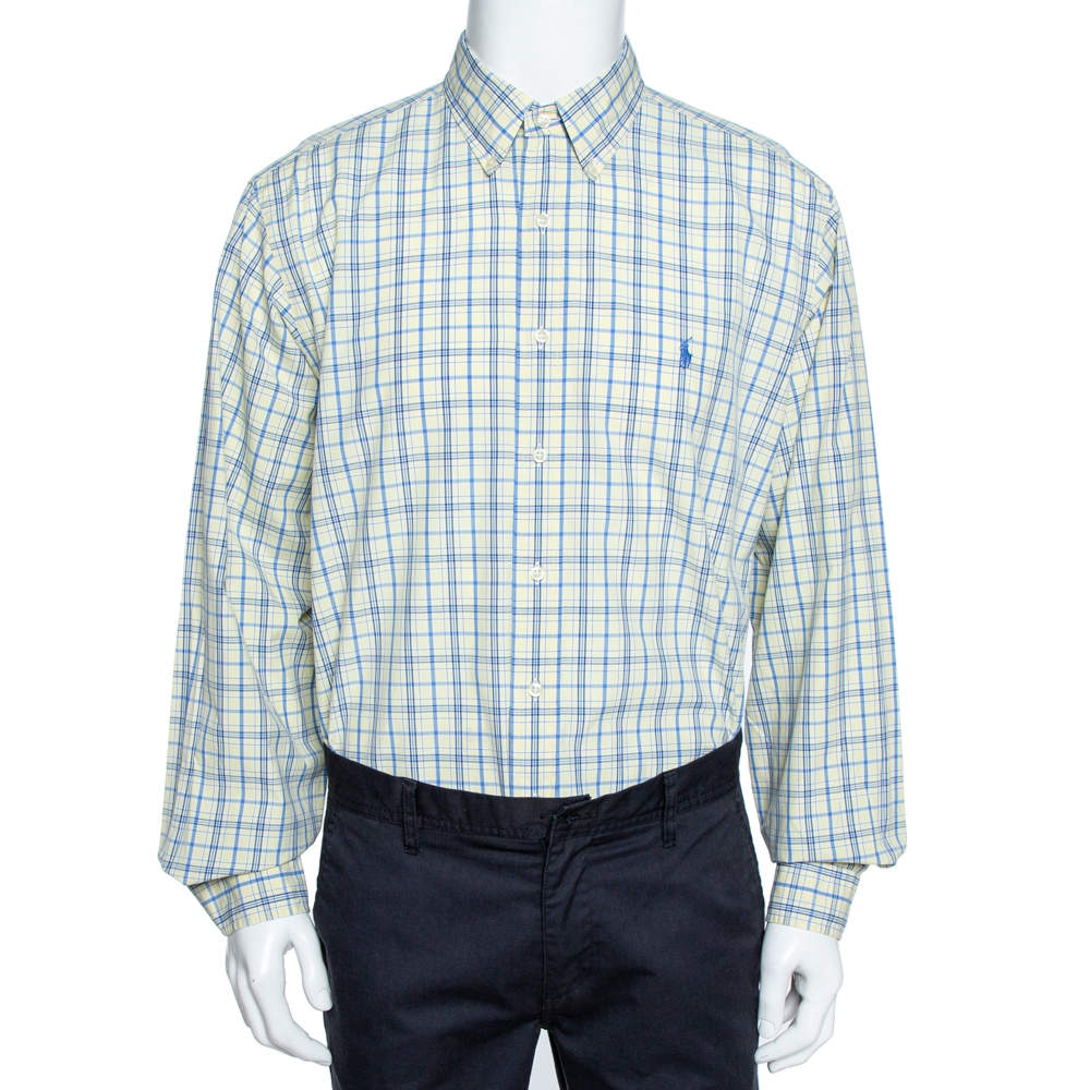 Pre Owned Ralph Lauren Pale Yellow Checked Cotton Button Down Shirt XL