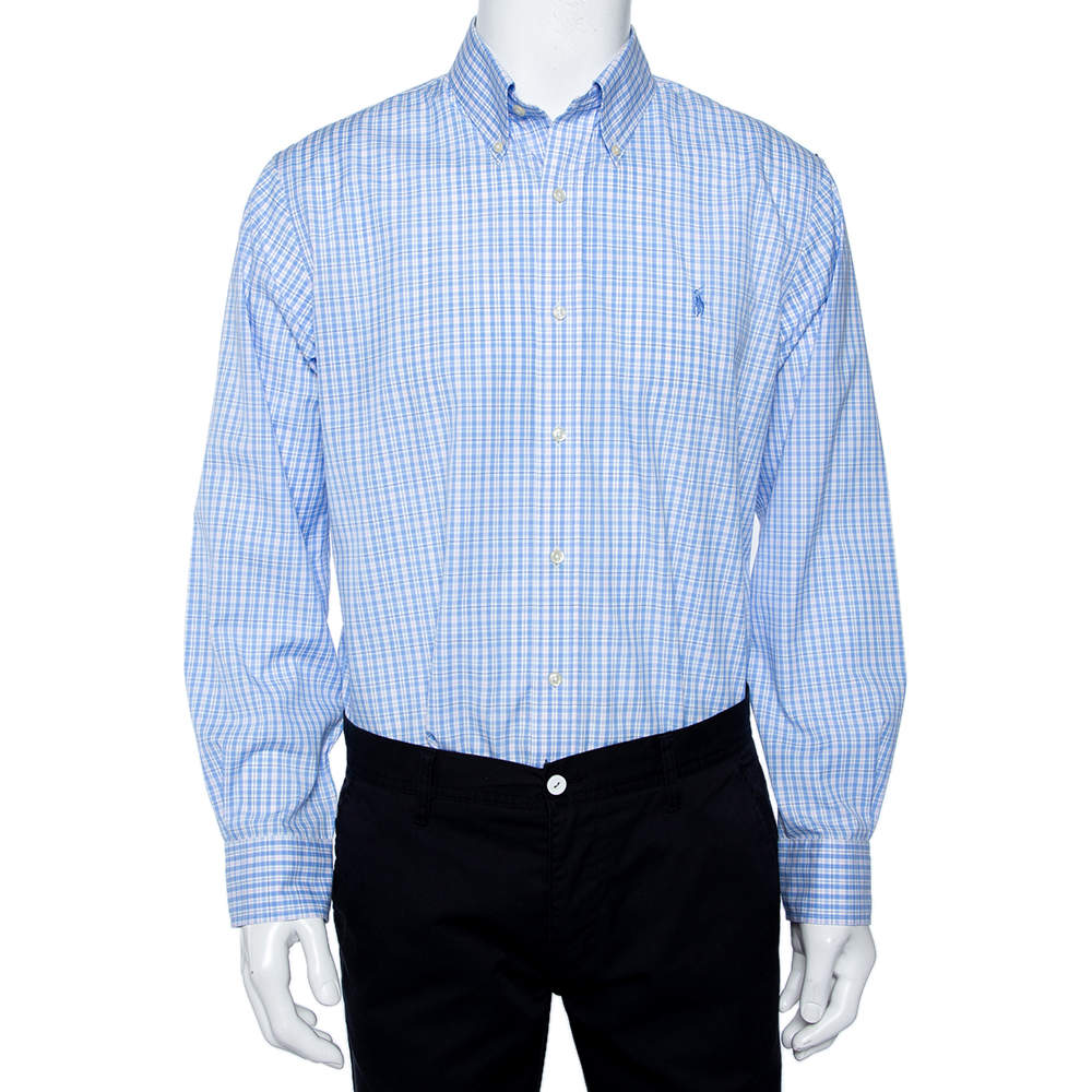 Pre Owned Ralph Lauren Blue Checkered Cotton Button Front Shirt XL
