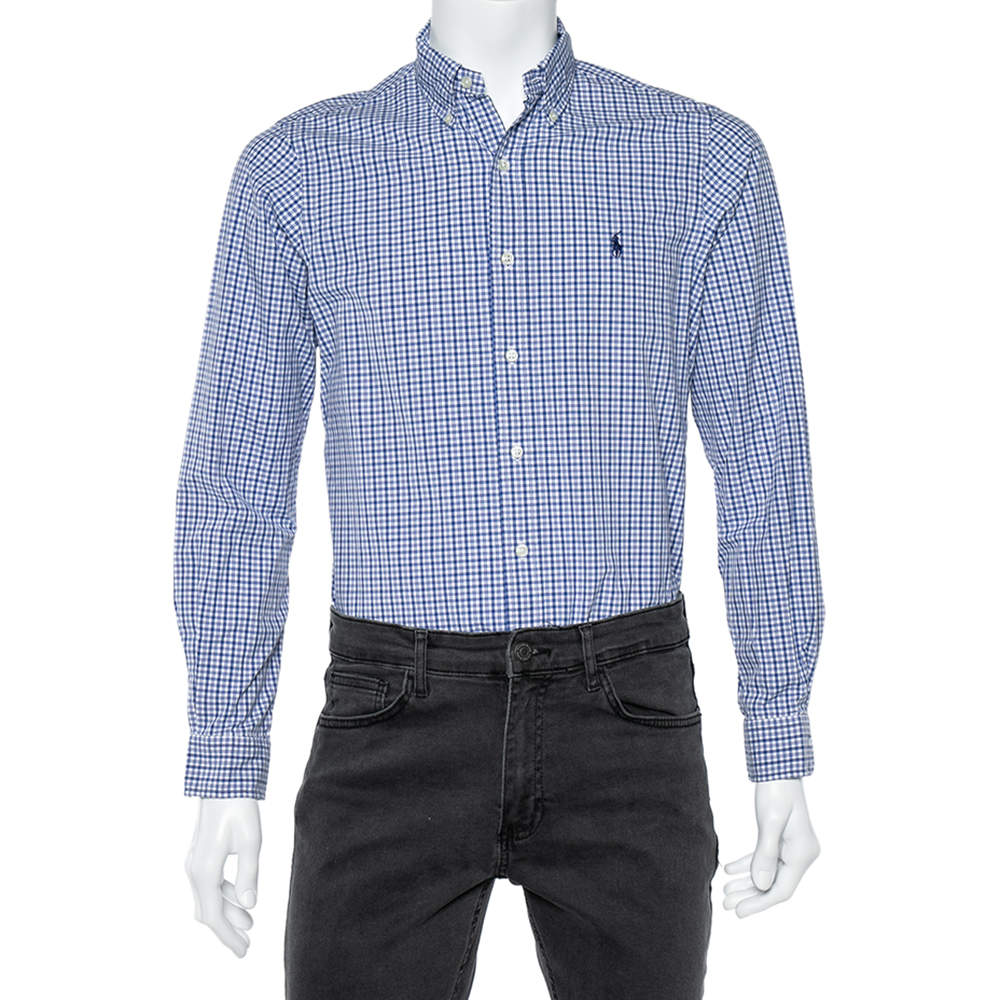 مملوكة مسبقًا Ralph Lauren Blue Check Cotton Button Down Shirt S
