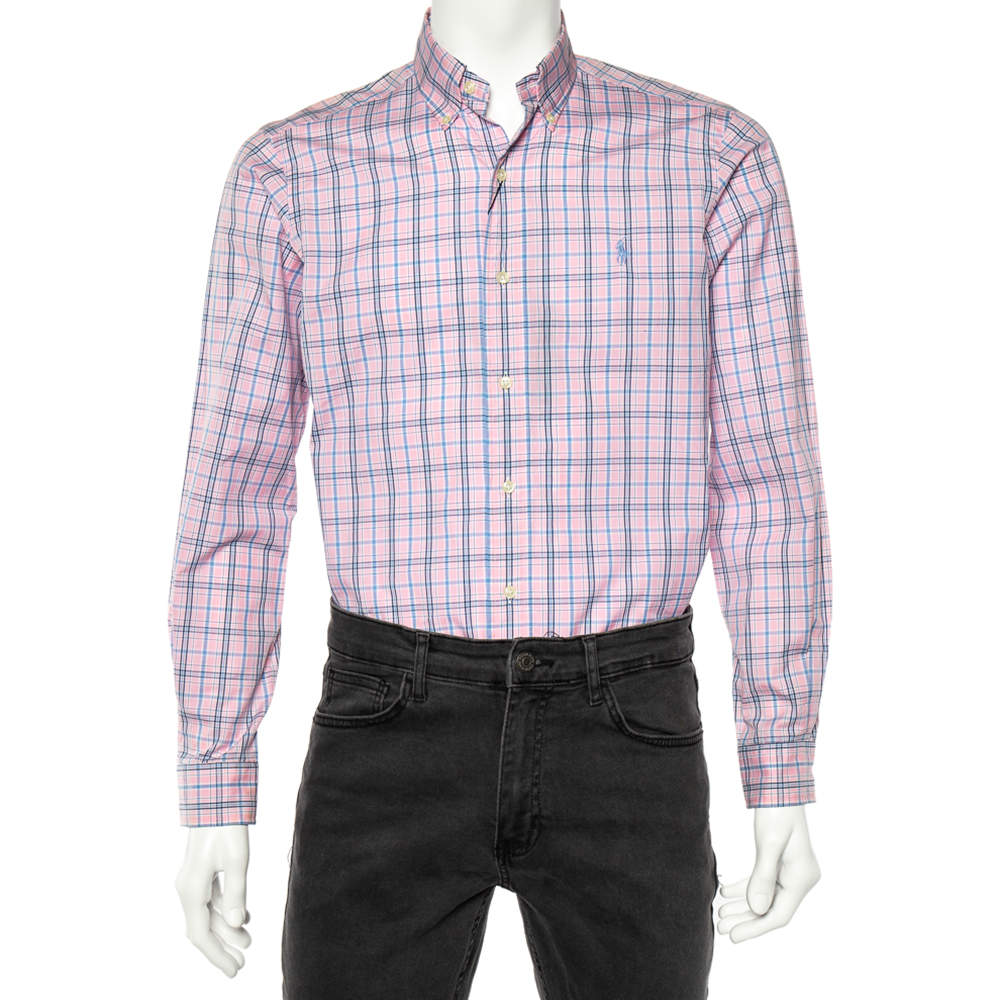 Pre Owned Ralph Lauren Pink Checked Cotton Long Sleeve Classic Fit Shirt S