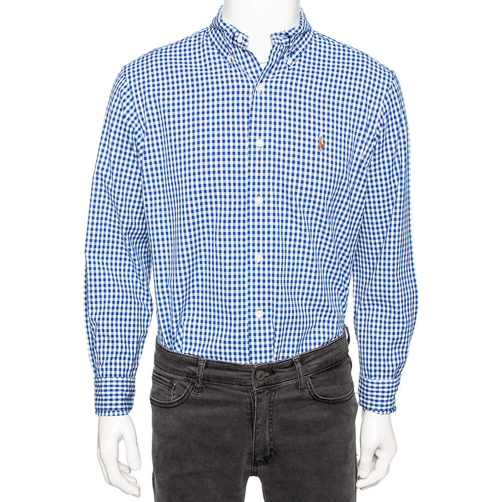 Pre Owned Ralph Lauren Blue Checked Cotton Button Down Classic Fit Shirt M
