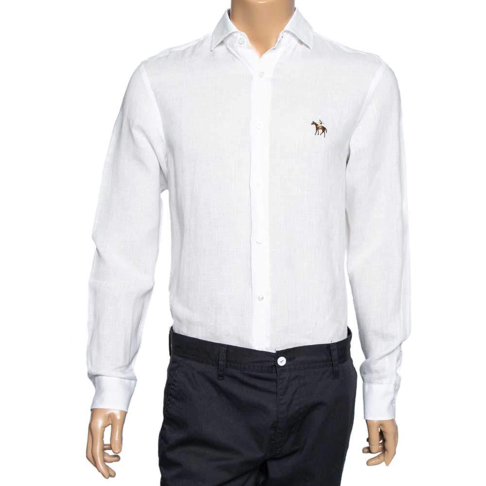 Pre Owned Ralph Lauren White Linen Button Front Shirt M