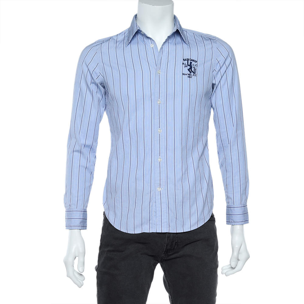 Pre Owned Ralph Lauren Blue Striped Cotton Button Front Shirt M