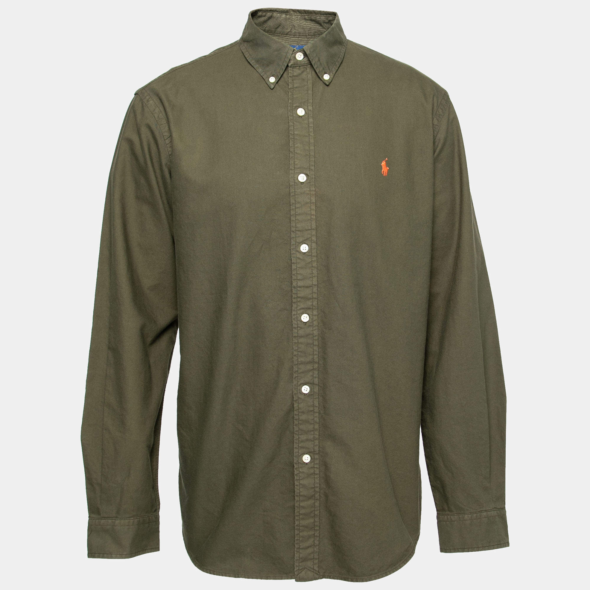 Pre Owned قميص رالف لورين داون كاستم قطن أخضر قصة مجسمة مقاس كبير جداً ( إكس لارج )