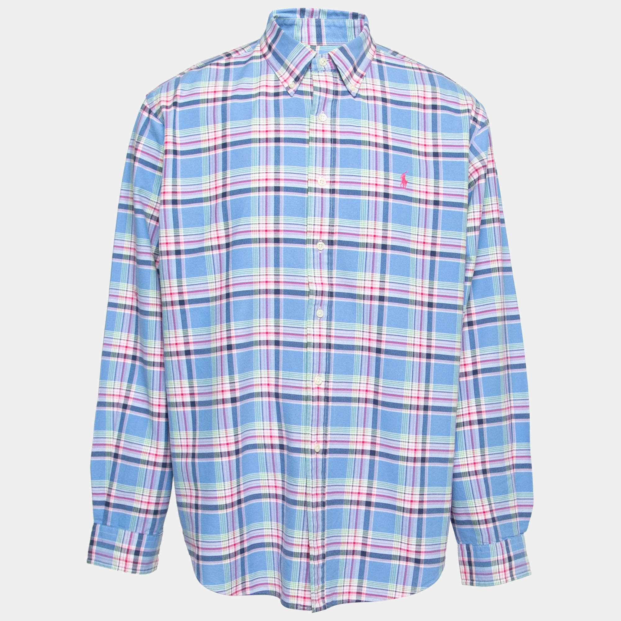 Pre Owned Ralph Lauren Blue Checkered Cotton Button Front Shirt XL
