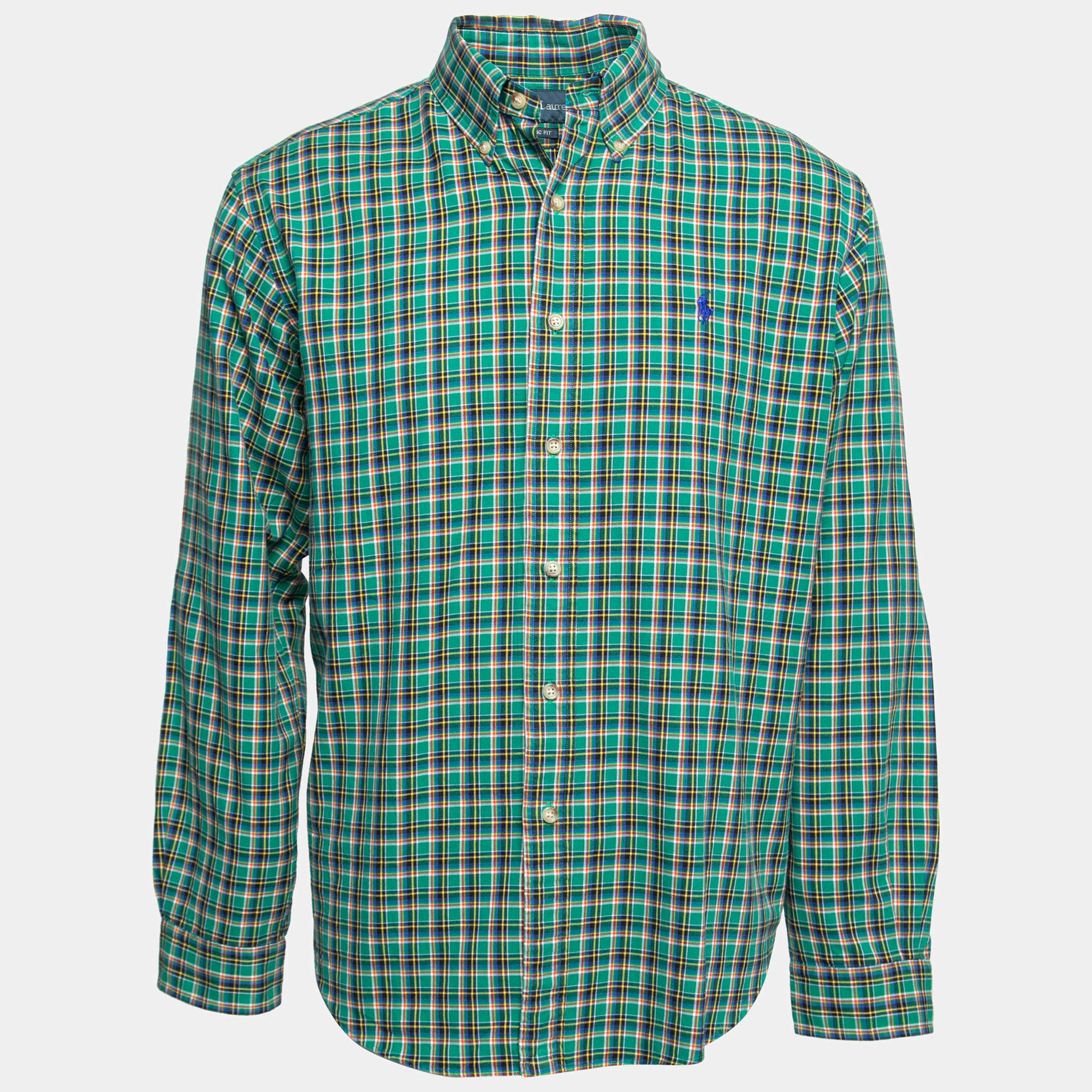 Pre Owned Ralph Lauren Green Checkered Cotton Button Front Shirt L