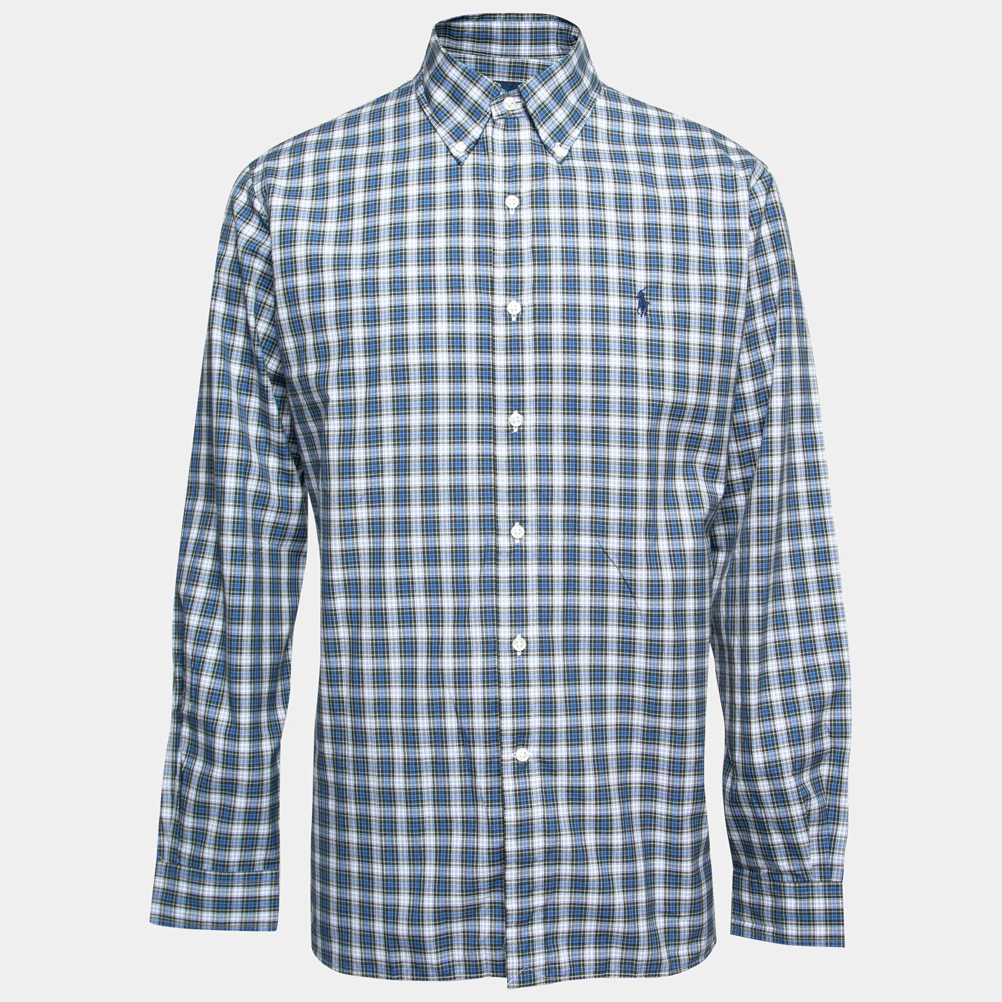 Pre Owned Ralph Lauren Blue Checked Cotton Button Down Shirt XL
