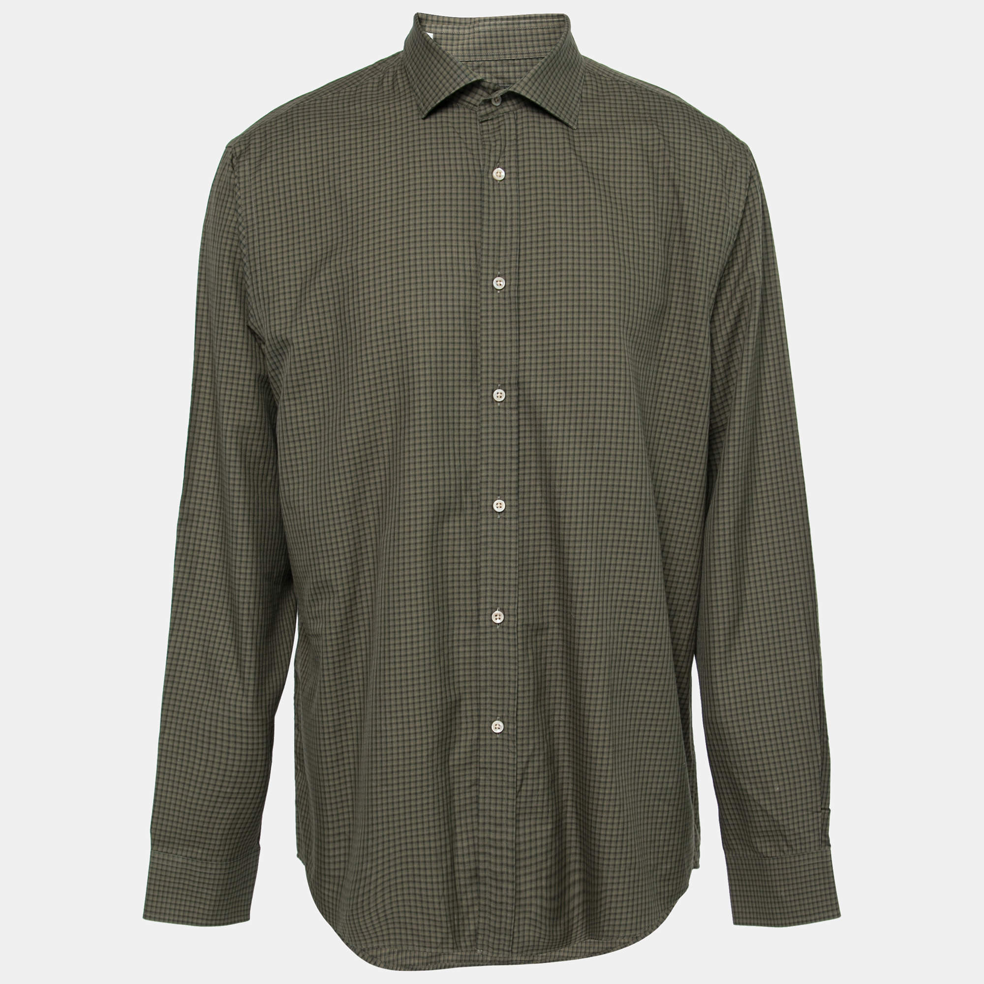 Pre Owned Ralph Lauren Green Checked Cotton Button Front Shirt XL