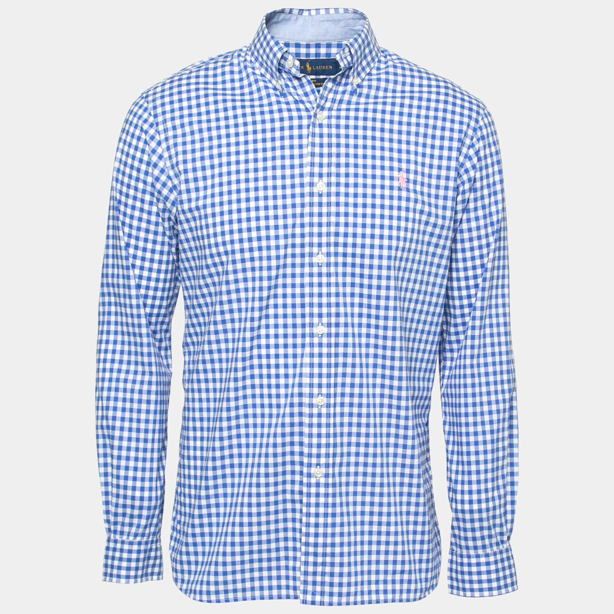 Pre Owned Ralph Lauren Blue Checked Cotton Slim Fit Shirt M