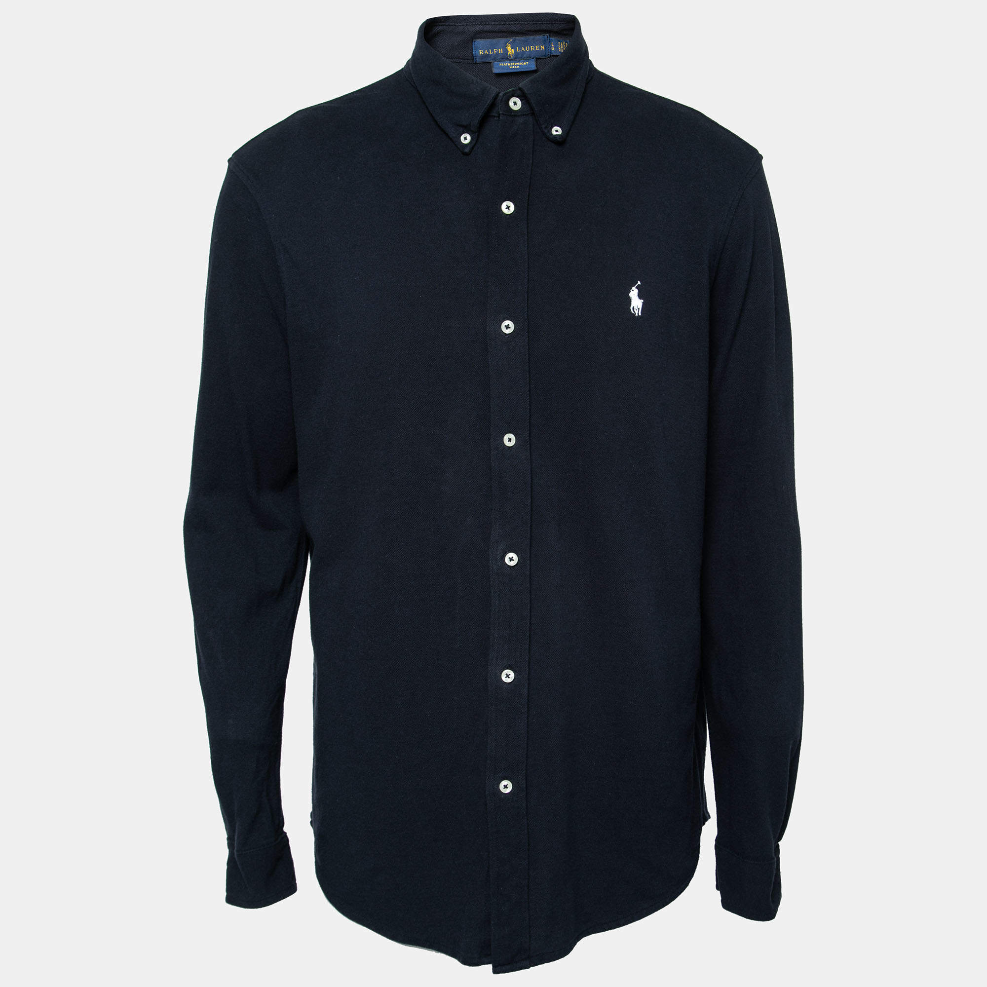 Pre Owned Ralph Lauren Navy Blue Cotton Pique Long-Sleeve Polo Shirt L   