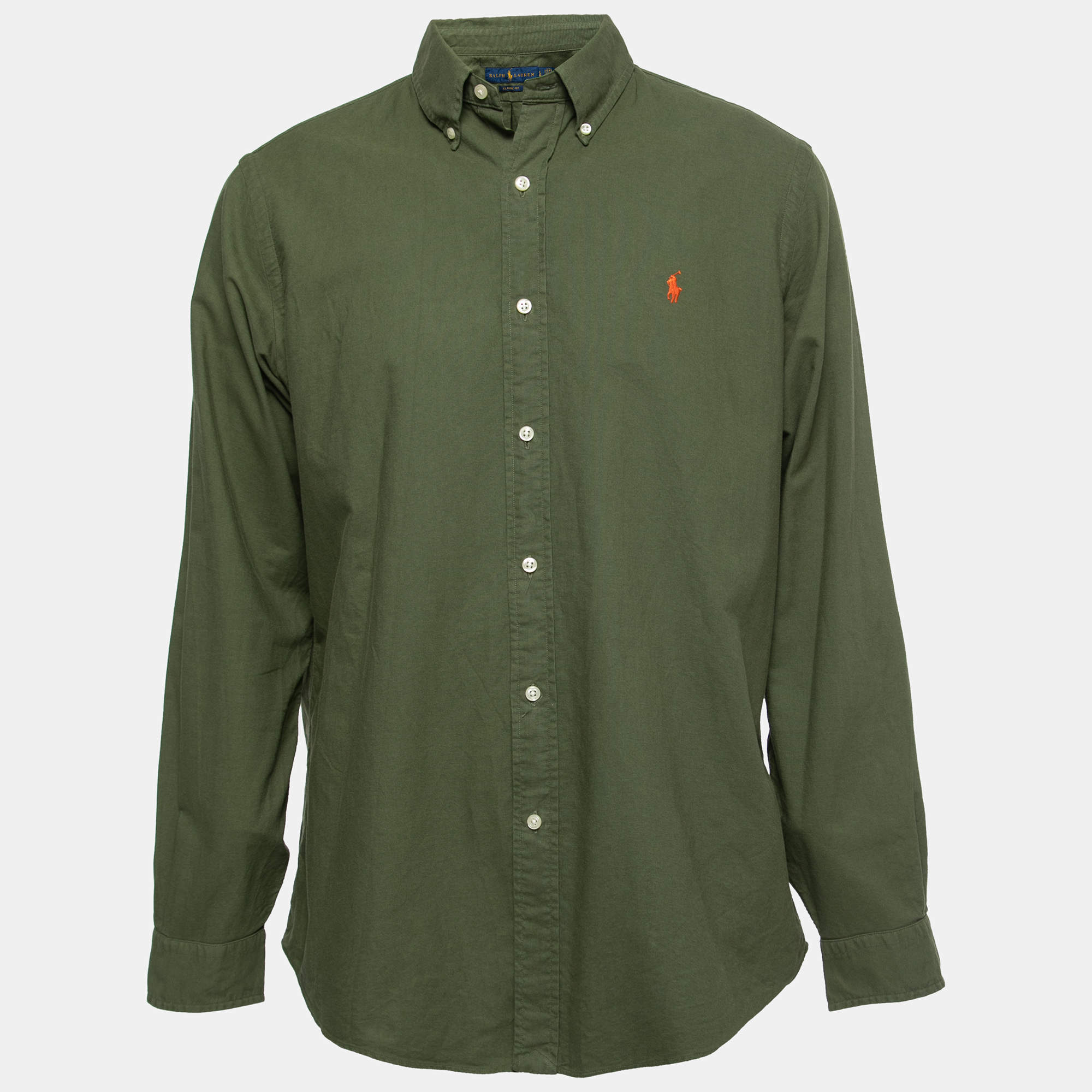 Pre Owned Ralph Lauren Green Cotton Classic Fit Button Front Shirt L
