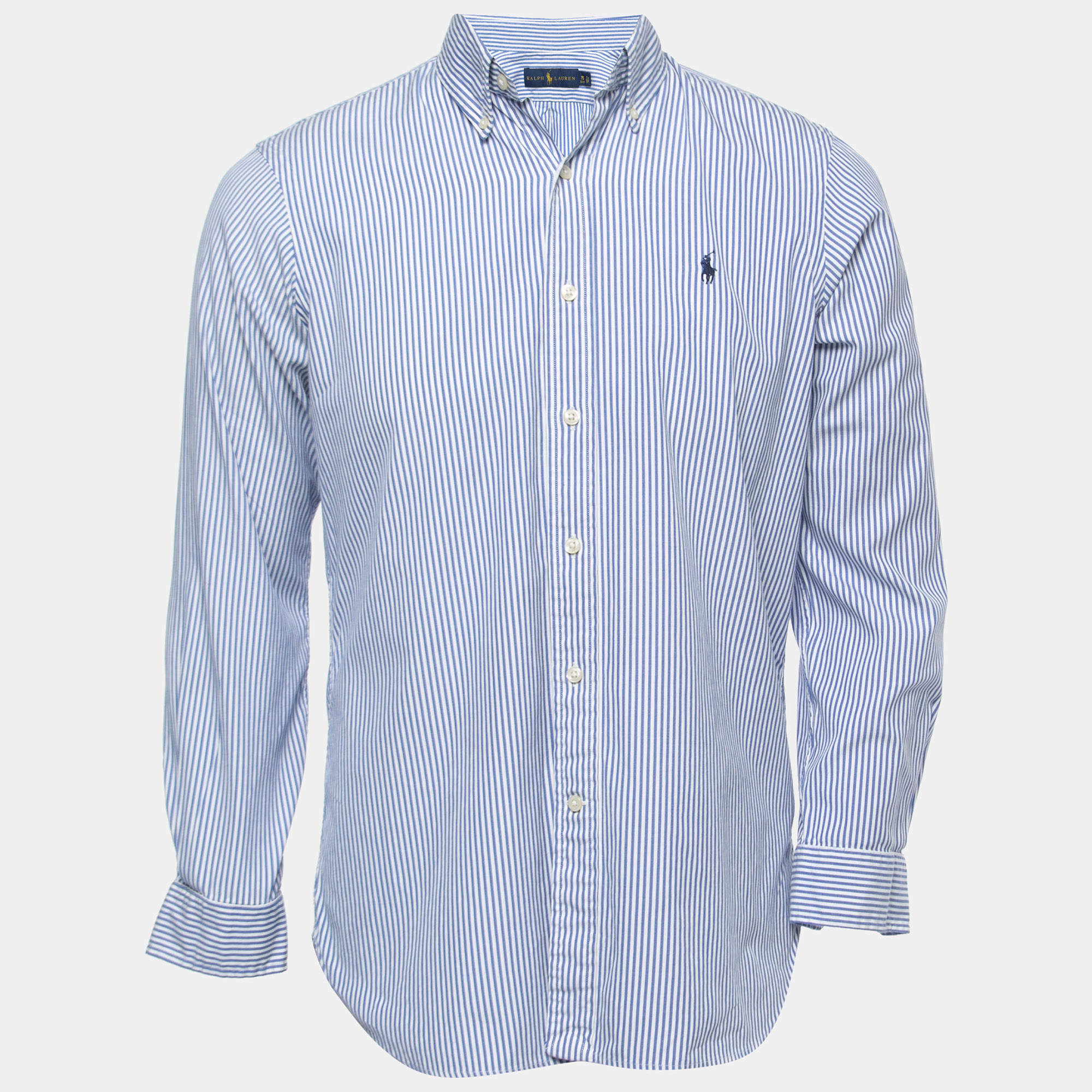 Pre Owned Ralph Lauren White/Blue Striped Cotton Full Sleeve Shirt S