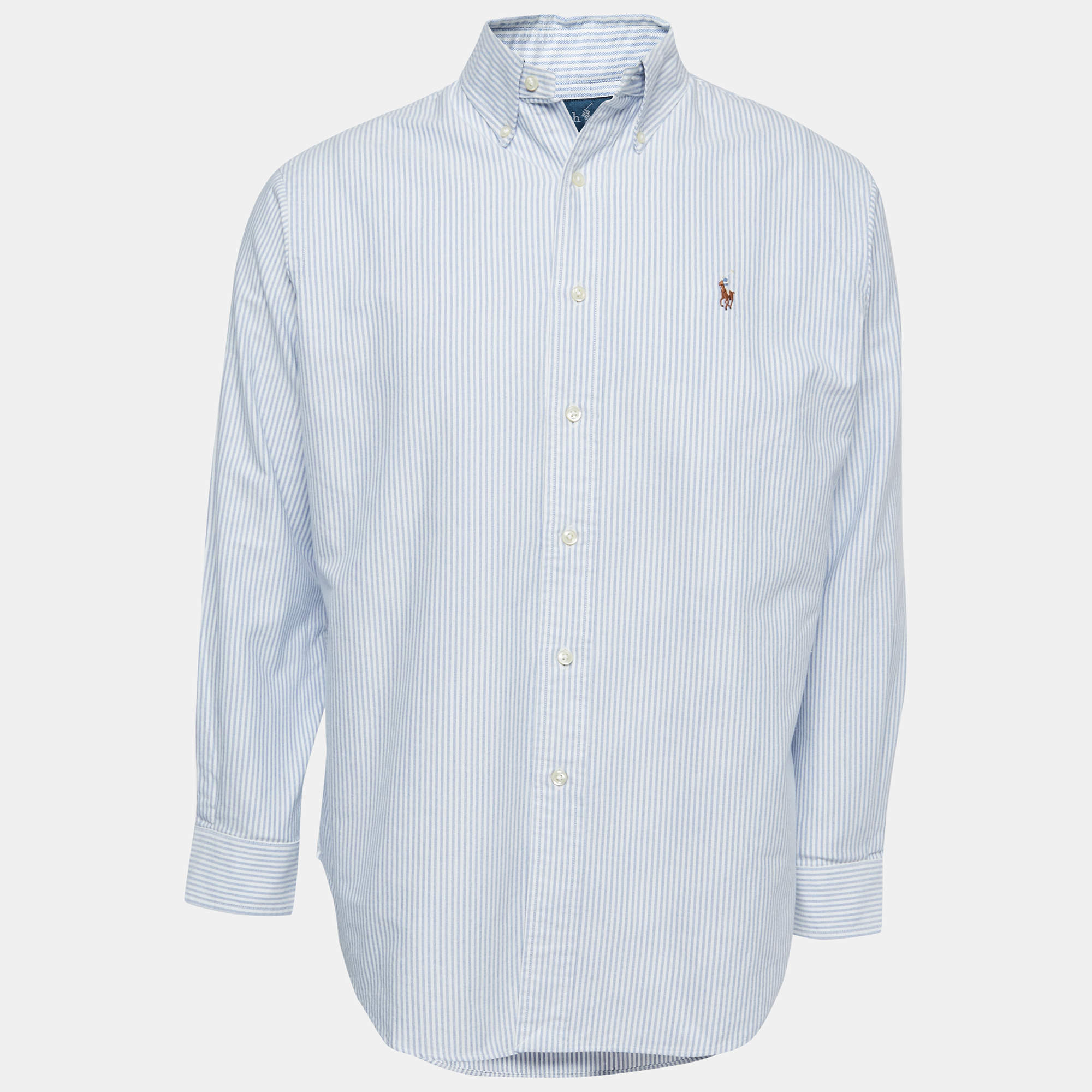 Pre Owned Ralph Lauren Blue Striped Cotton Full Sleeve Classic Fit Shirt M