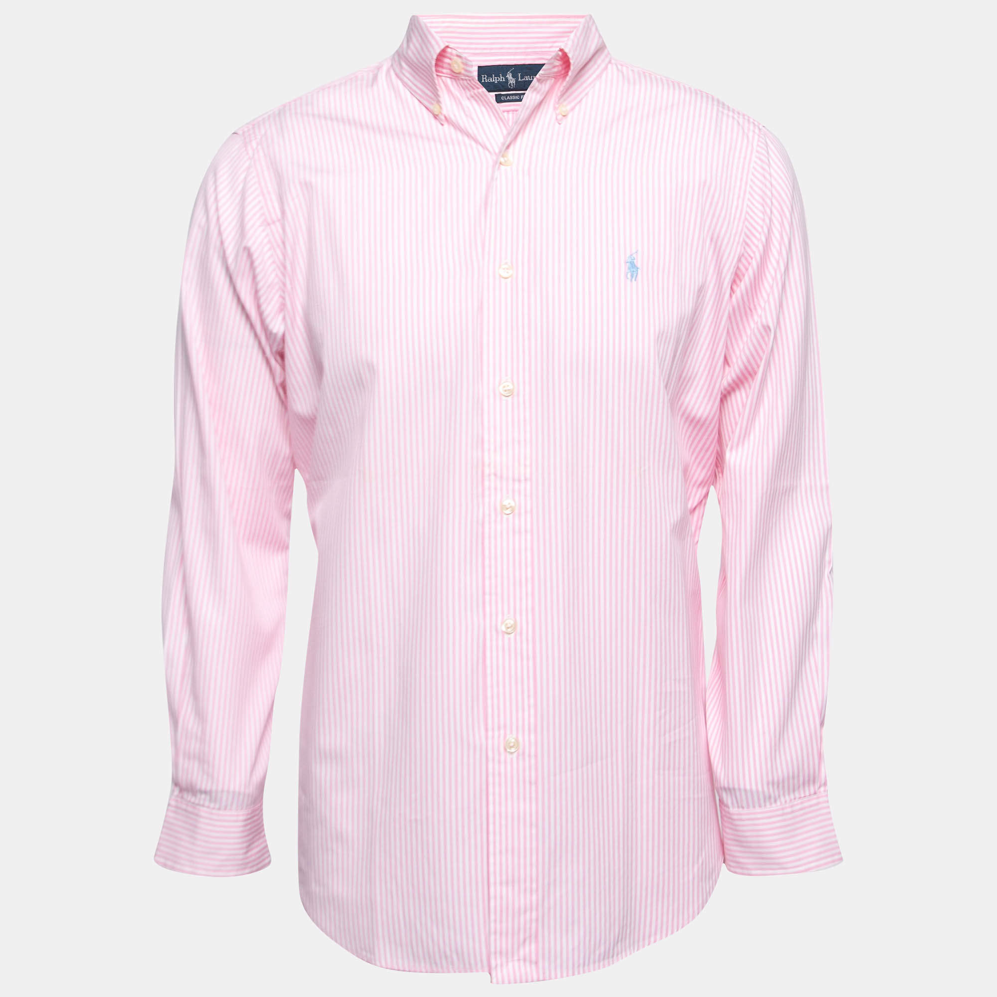Pre Owned Ralph Lauren Pink Striped Cotton Full Sleeve Classic Fit Shirt M