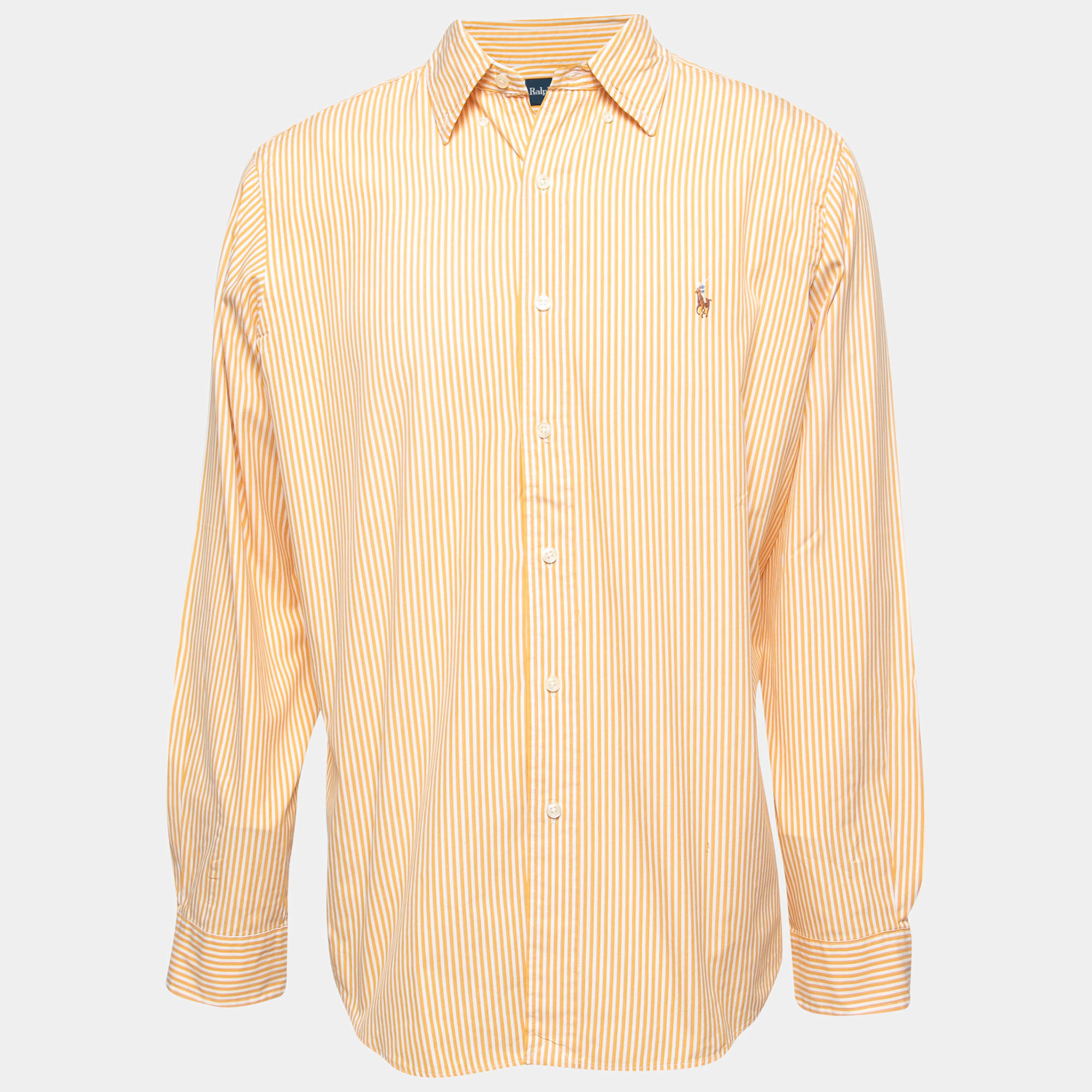 Pre Owned Ralph Lauren Yellow Striped Cotton Button Down Shirt L