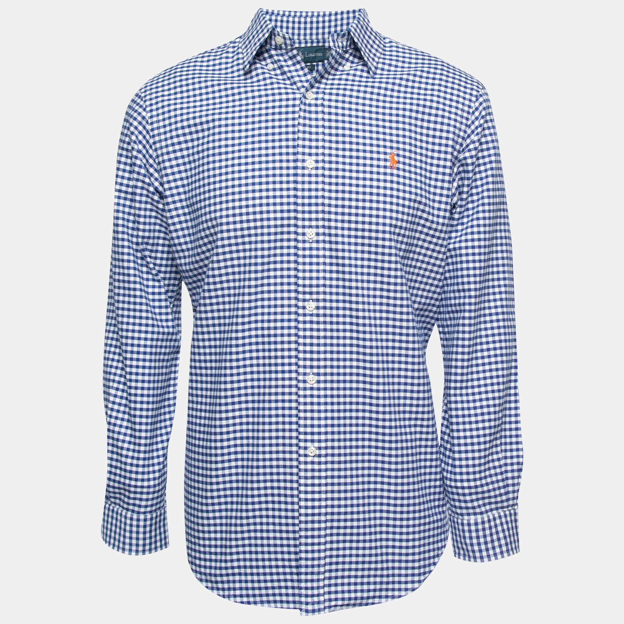 Pre Owned Ralph Lauren Blue Gingham Patterned Cotton Button Down Shirt M