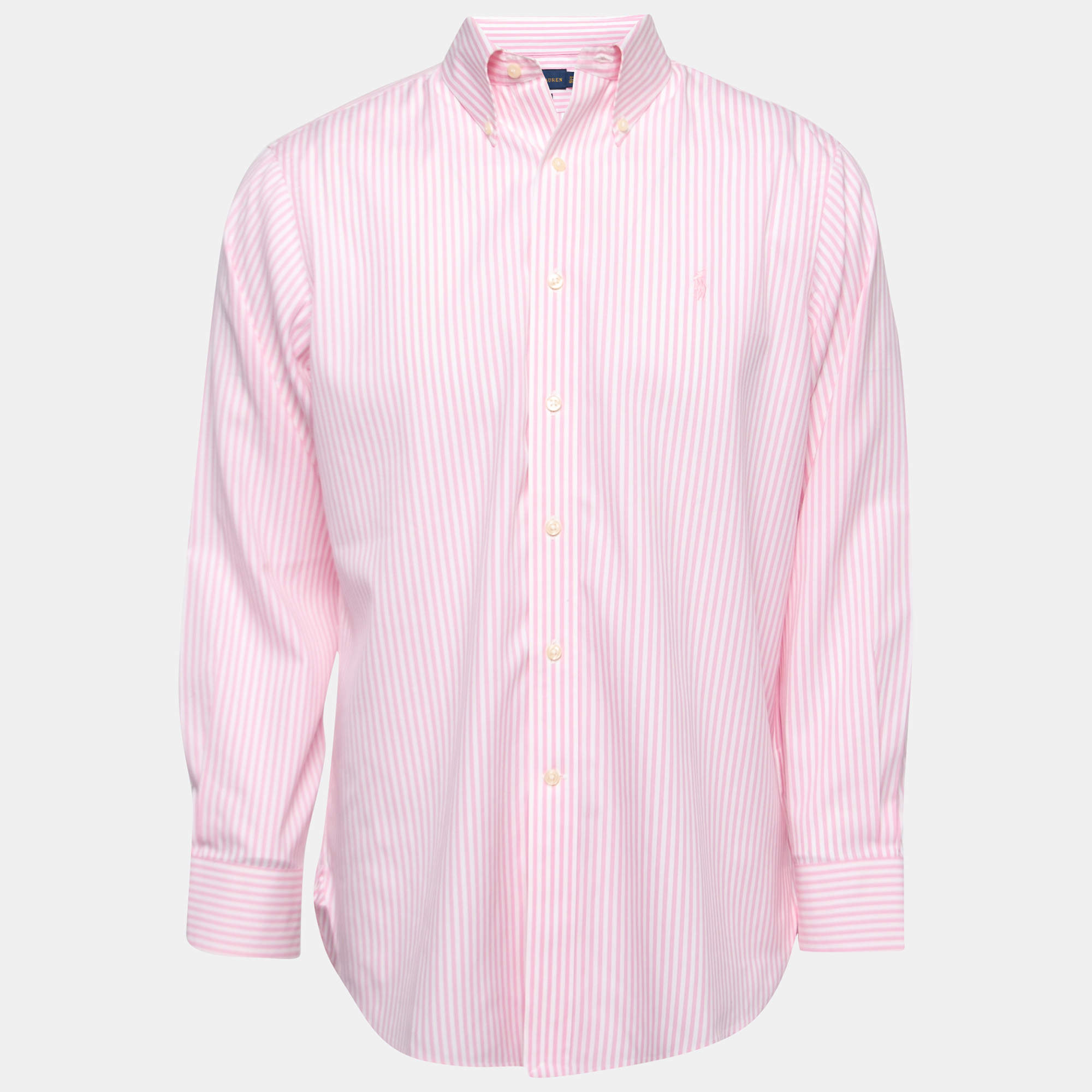 Pre Owned Ralph Lauren Pink Striped Cotton Full Sleeve Shirt M