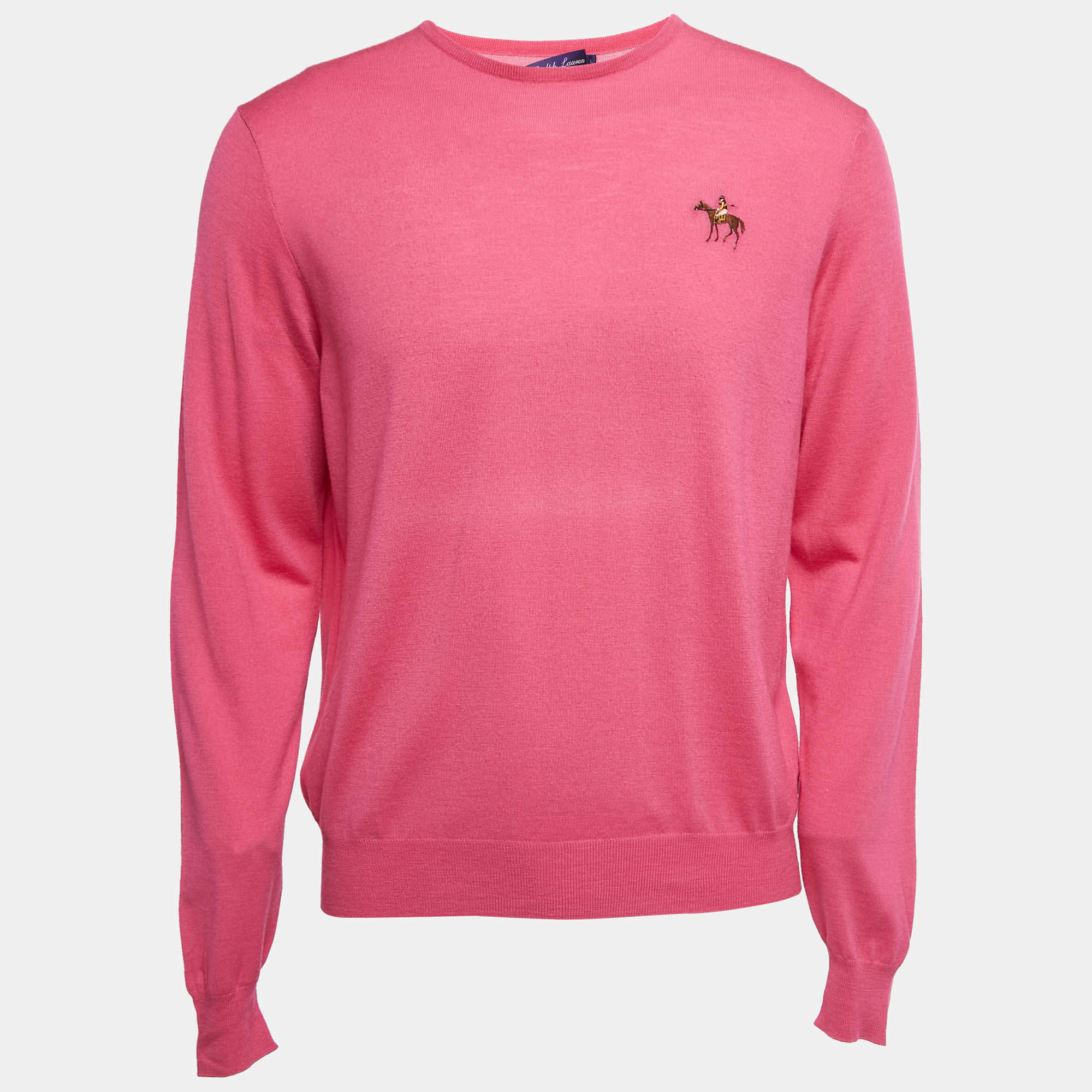 Pre Owned Ralph Lauren Pink Wool Knit Crew Neck Sweater L