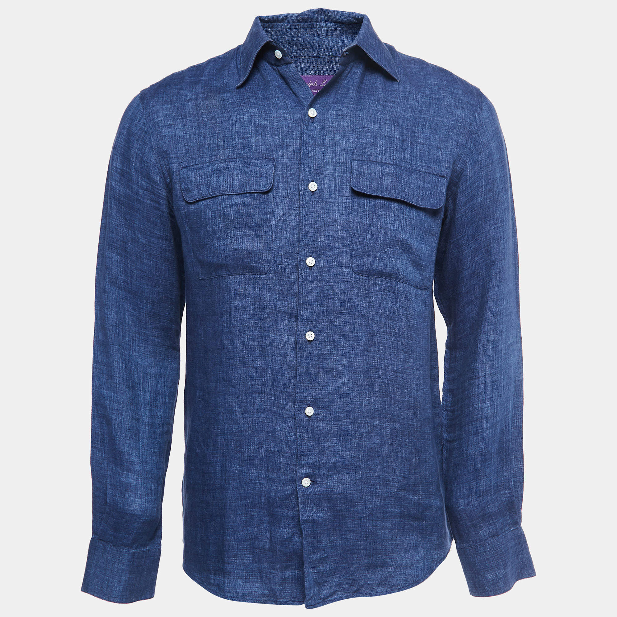 Pre Owned Ralph Lauren Blue Linen Full Sleeve Shirt S