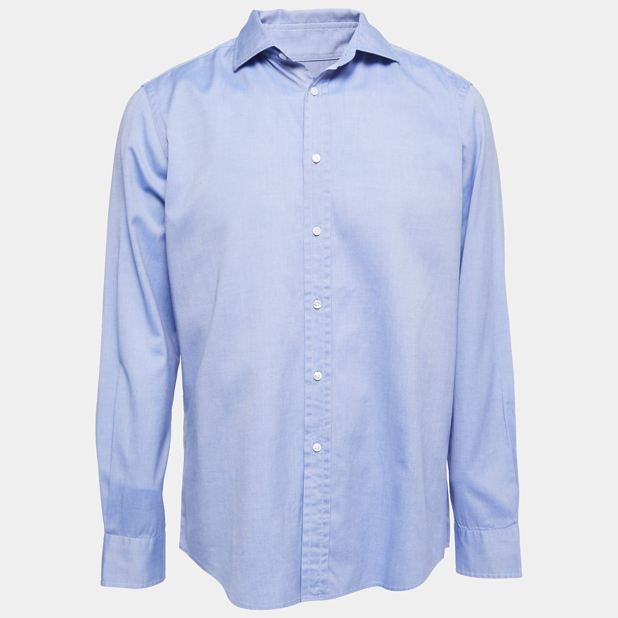 Pre Owned Ralph Lauren Blue Cotton Button Front Full Sleeve Shirt L