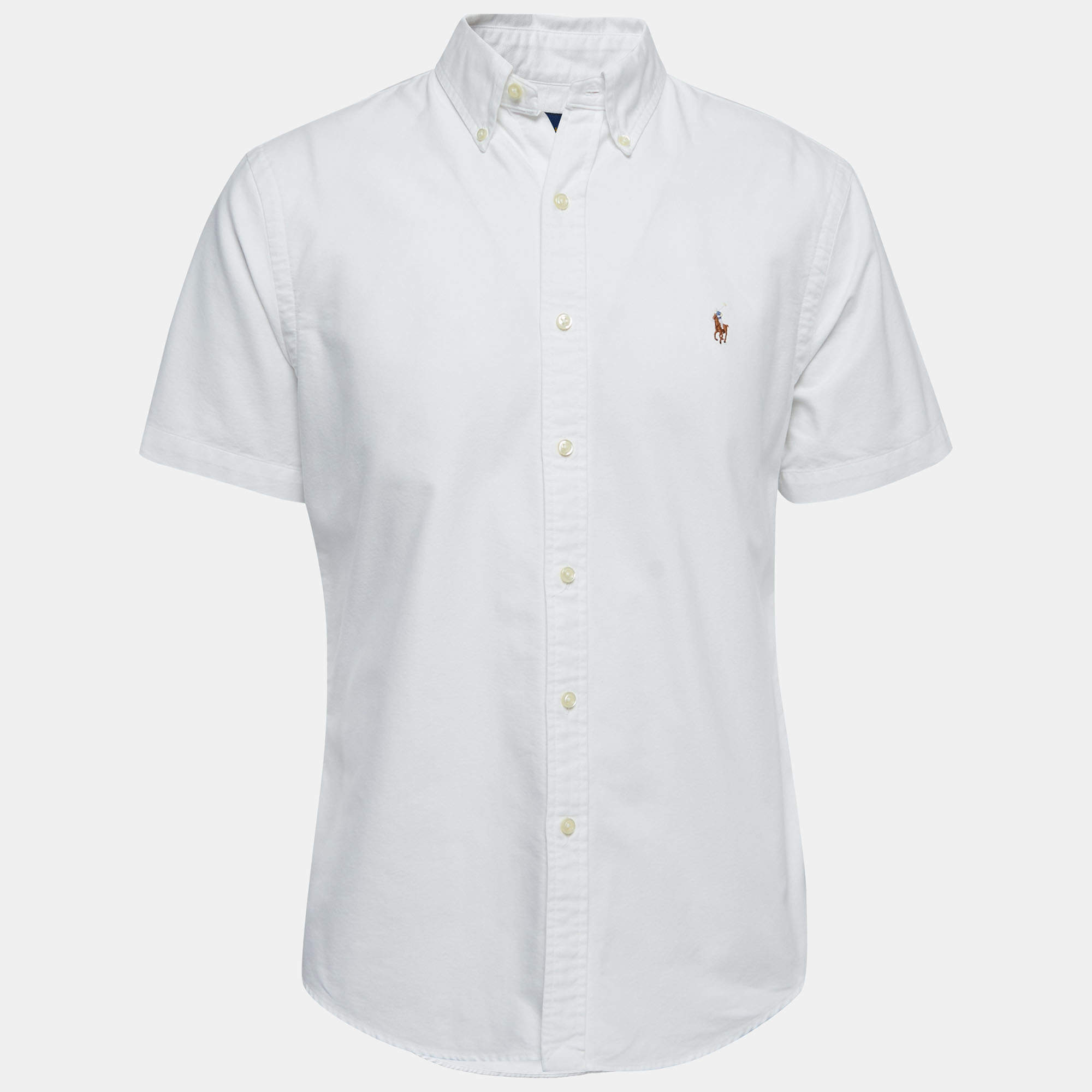 Pre Owned Ralph Lauren White Cotton Button Down Half Sleeve Slim Fit Shirt L